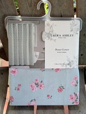 Laura Ashley Ditsy Floral 100% Cotton Shower Curtain Pink Green 72x72"